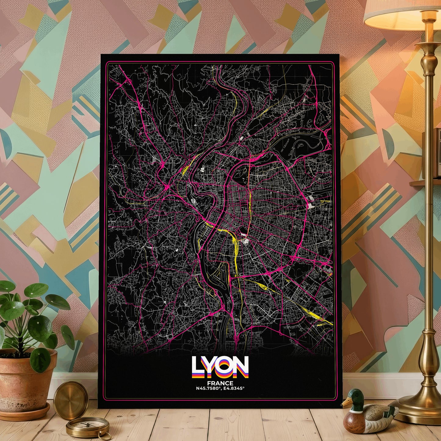 Lyon Retro Map Poster