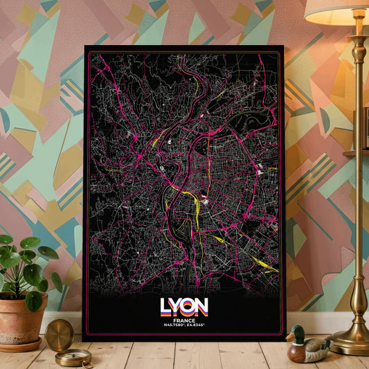 Lyon Retro Map Poster