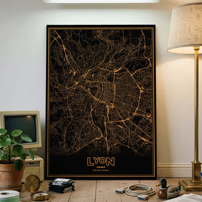 Lyon Phosphor Map Poster - Amber CRT