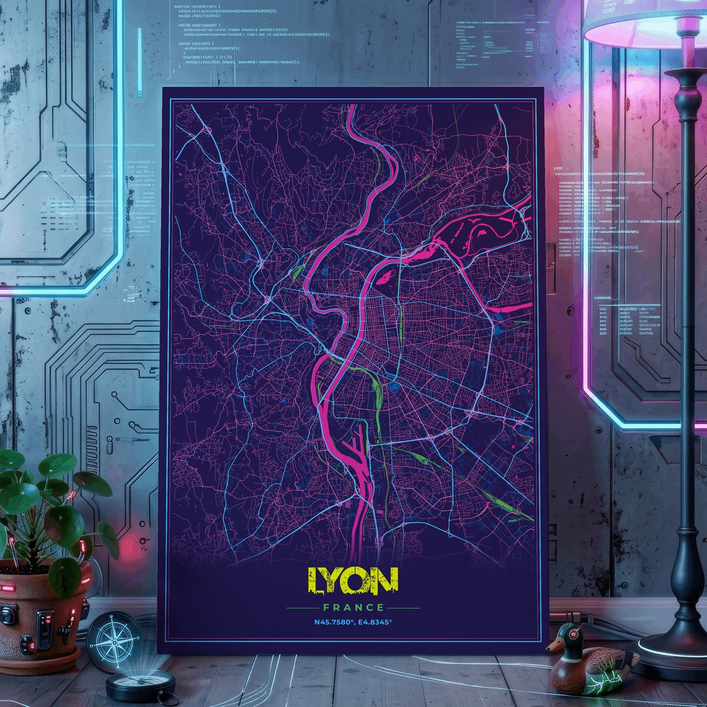 Lyon Cyberpunk Map Poster