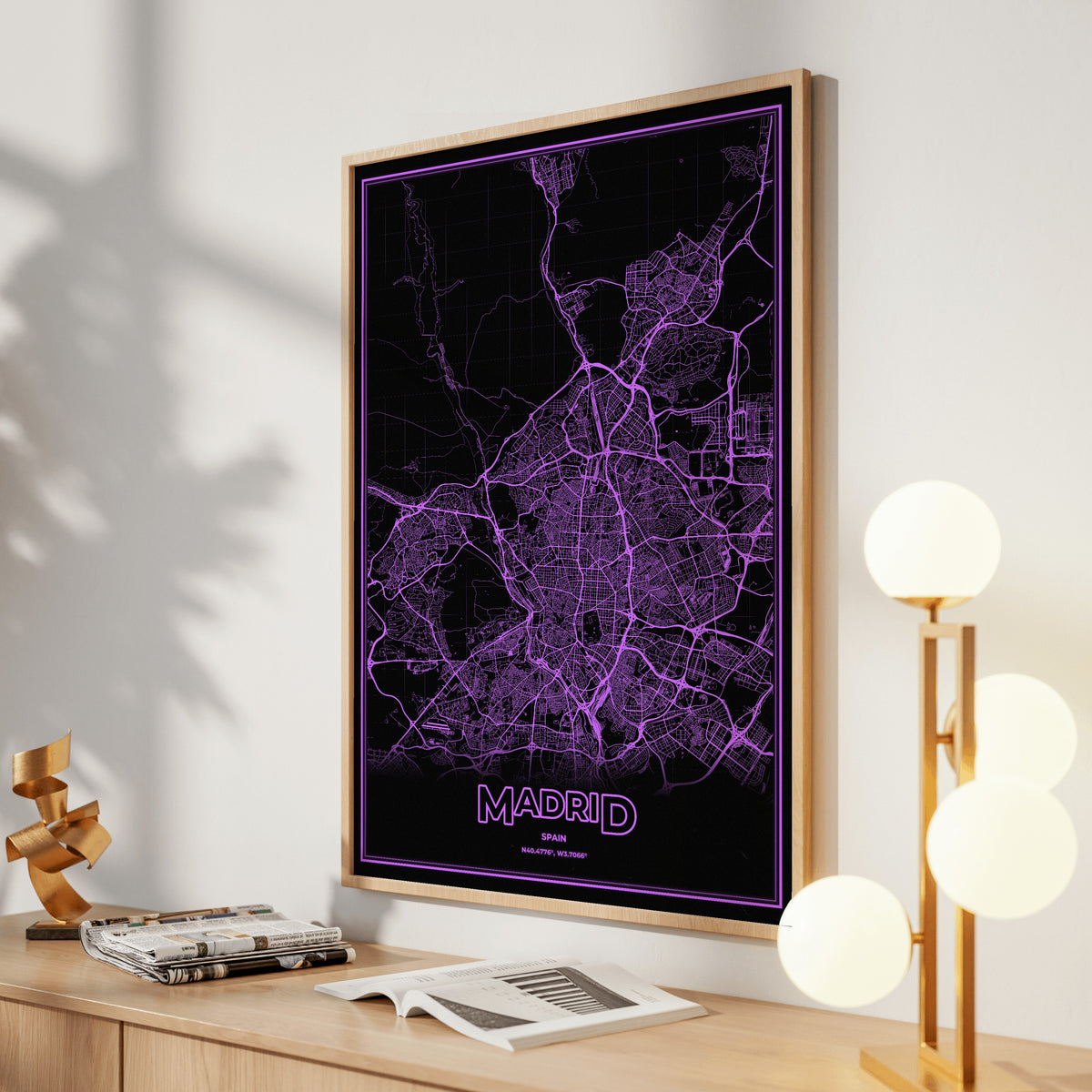 Madrid Phosphor Map Poster - EGA Violet