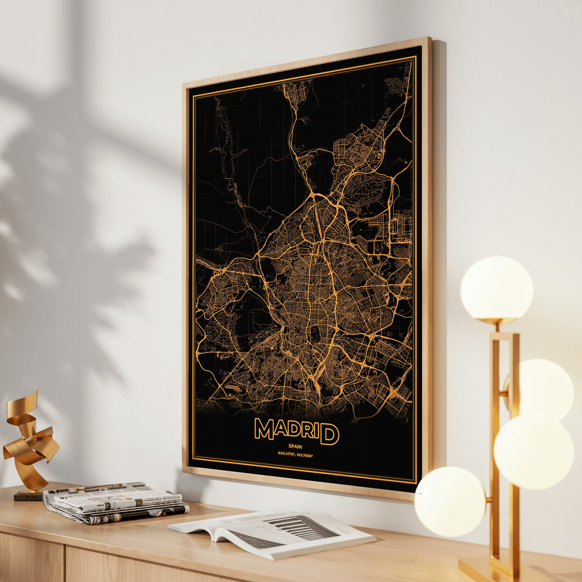 Madrid Phosphor Map Poster - Amber CRT