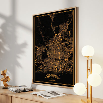 Madrid Phosphor Map Poster - Amber CRT