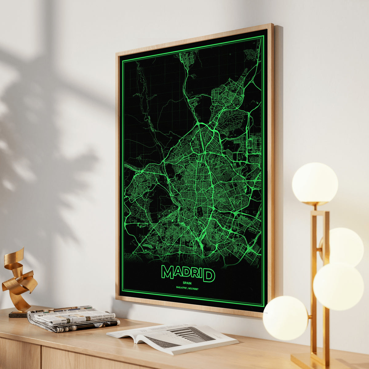 Madrid Phosphor Map Poster - Phosphor Green