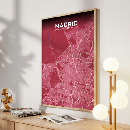 Madrid Scarlet Map Poster