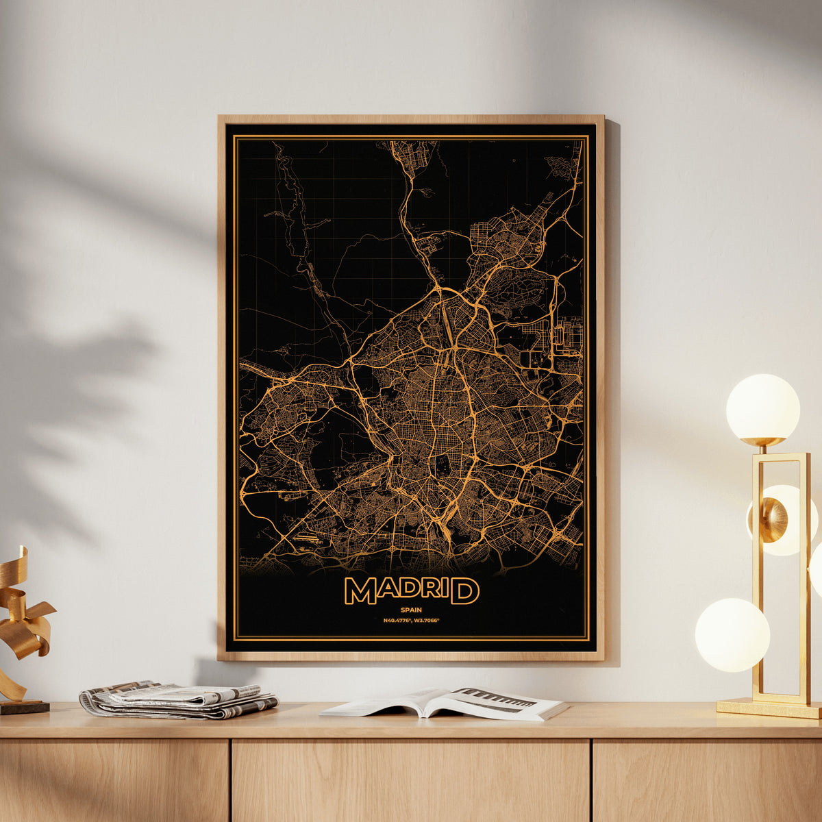 Madrid Phosphor Map Poster - Amber CRT