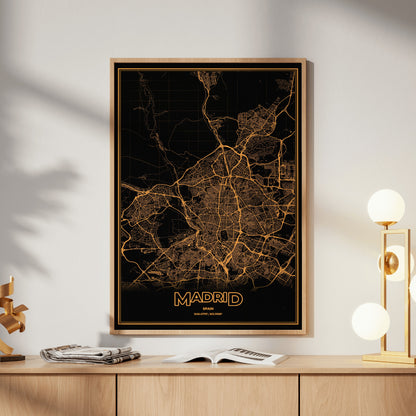Madrid Phosphor Map Poster - Amber CRT