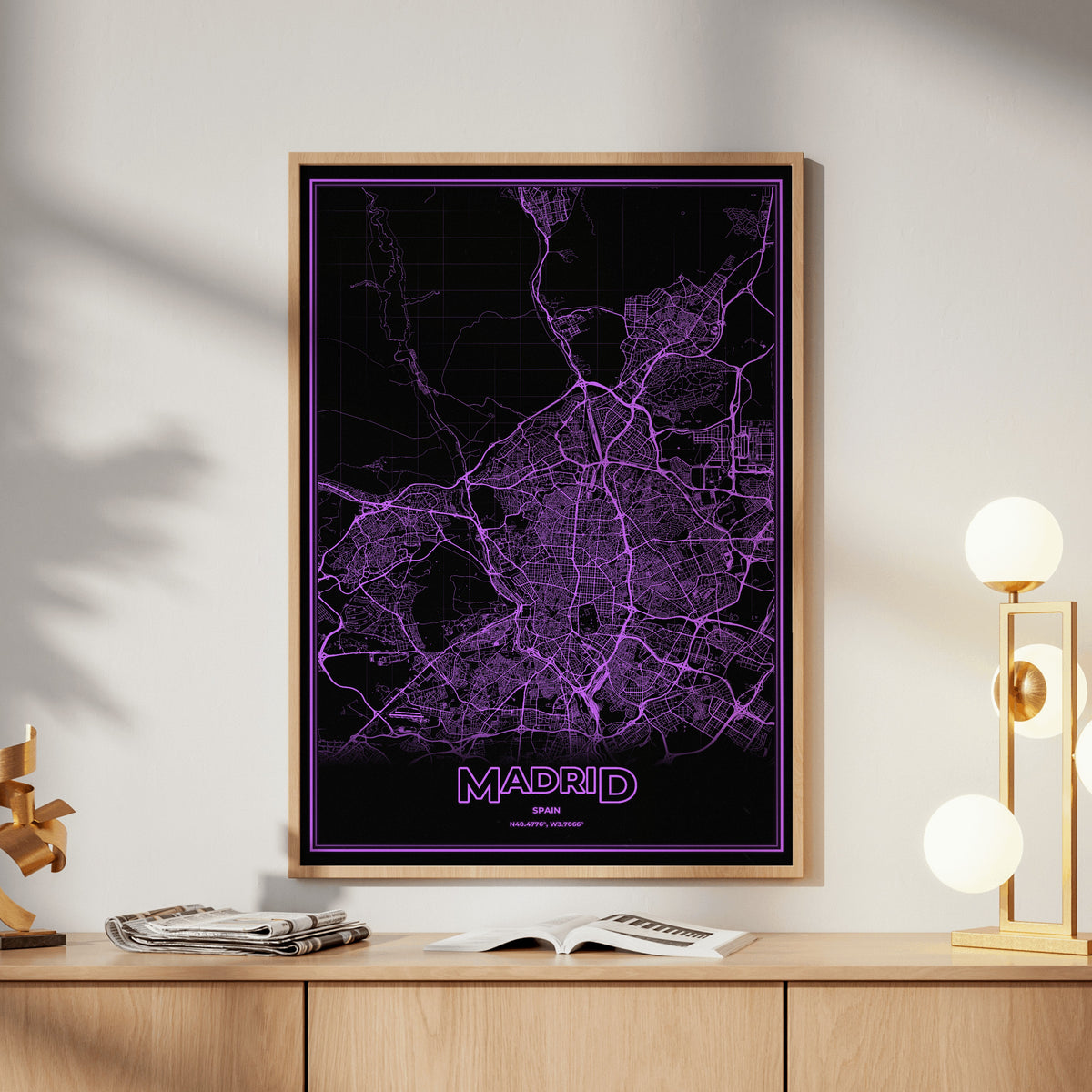 Madrid Phosphor Map Poster - EGA Violet