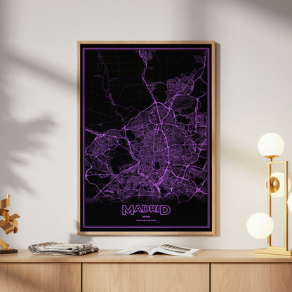 Madrid Phosphor Map Poster - EGA Violet