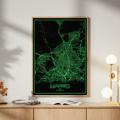 Madrid Phosphor Map Poster - Phosphor Green