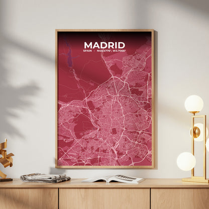Madrid Scarlet Map Poster