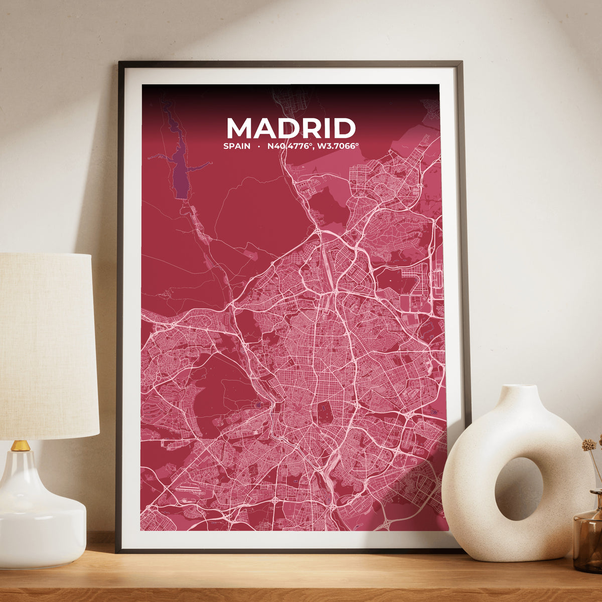 Madrid Scarlet Map Poster