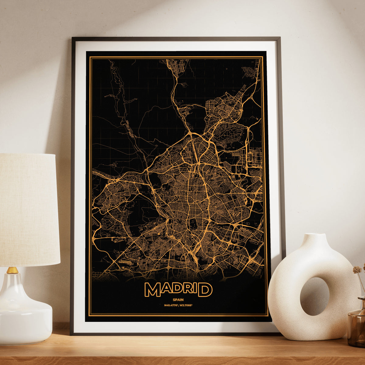 Madrid Phosphor Map Poster - Amber CRT