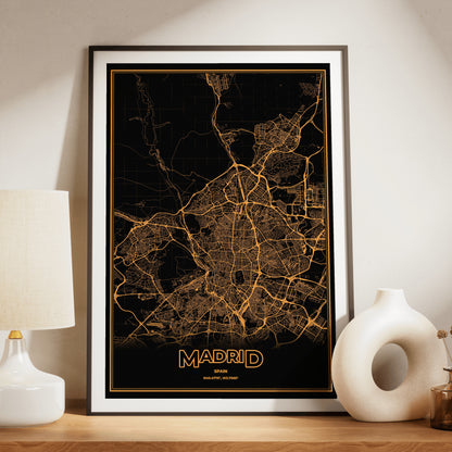 Madrid Phosphor Map Poster - Amber CRT