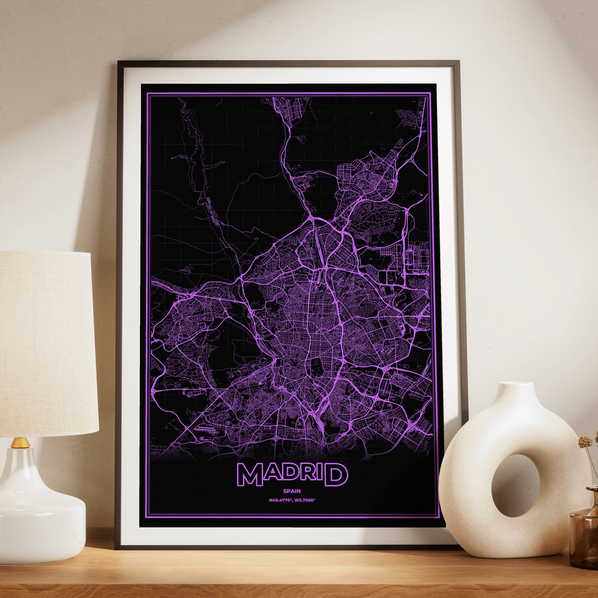 Madrid Phosphor Map Poster - EGA Violet