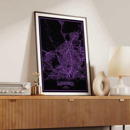 Madrid Phosphor Map Poster - EGA Violet