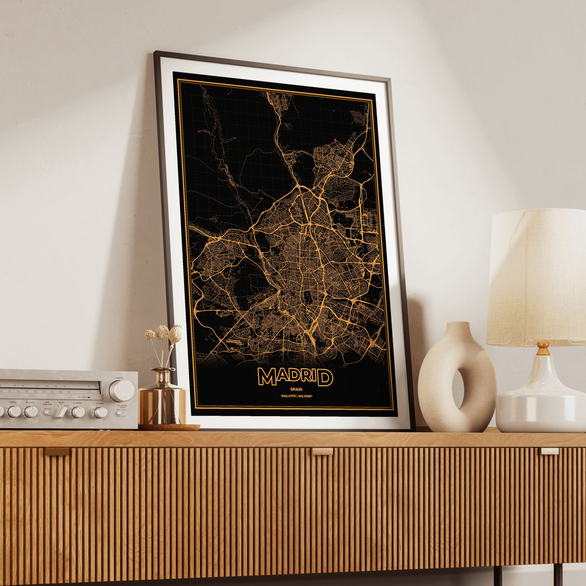 Madrid Phosphor Map Poster - Amber CRT