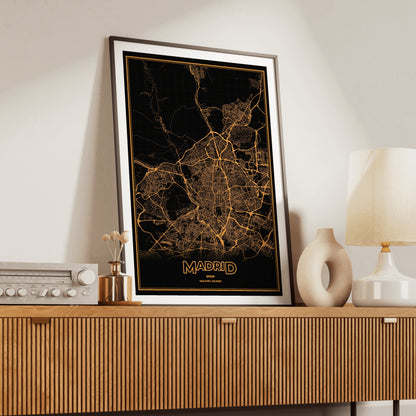 Madrid Phosphor Map Poster - Amber CRT
