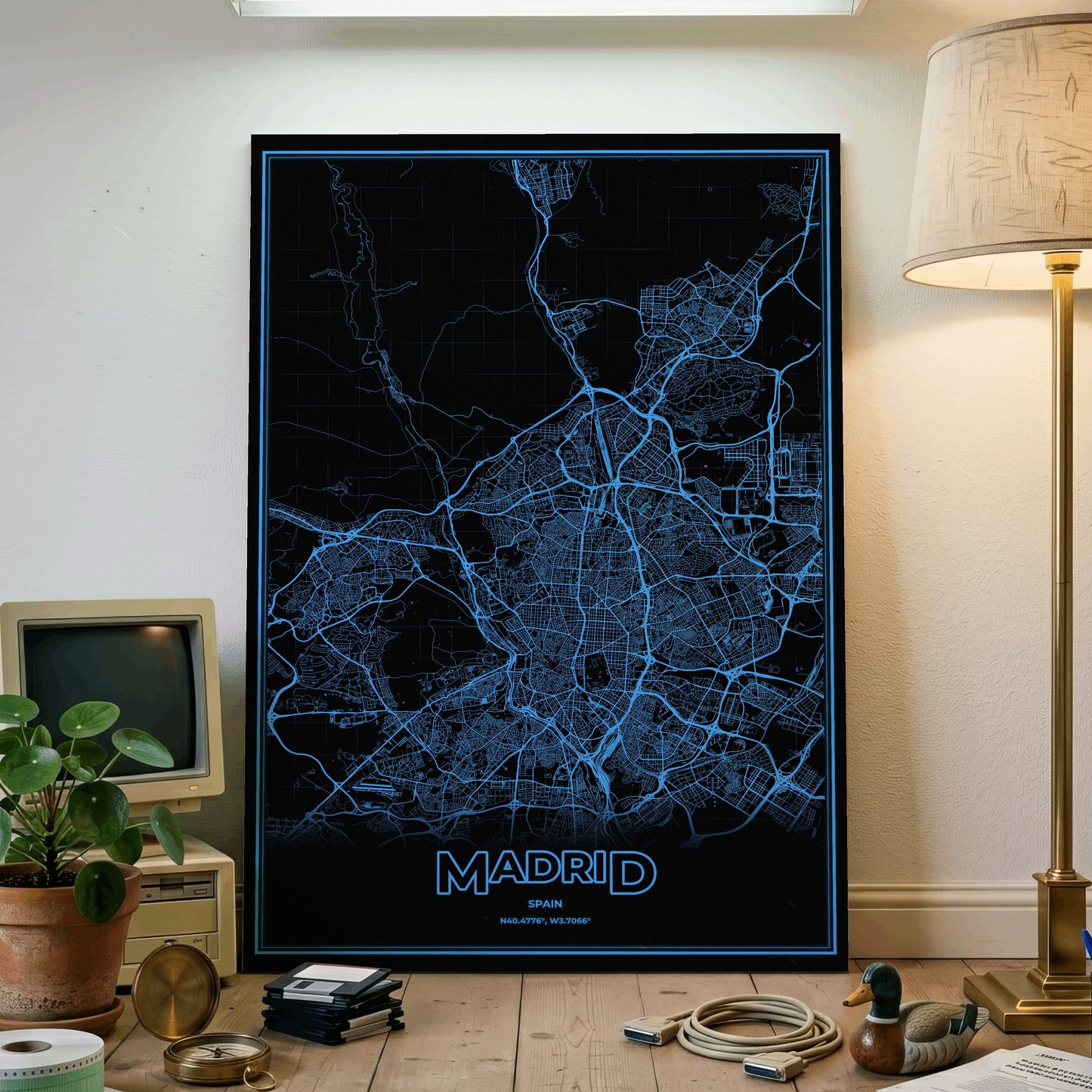 Madrid Phosphor Map Poster - IBM Blue
