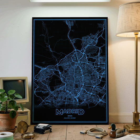 Madrid Phosphor Map Poster - IBM Blue