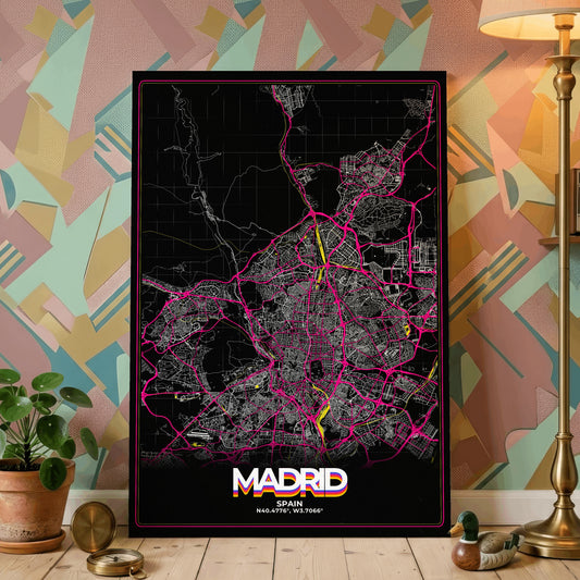 Madrid Retro Map Poster