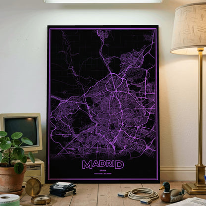 Madrid Phosphor Map Poster - EGA Violet