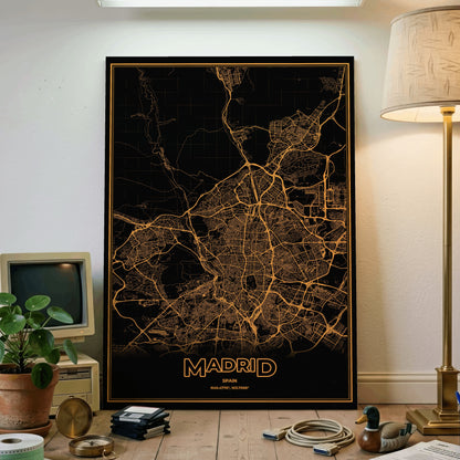 Madrid Phosphor Map Poster - Amber CRT