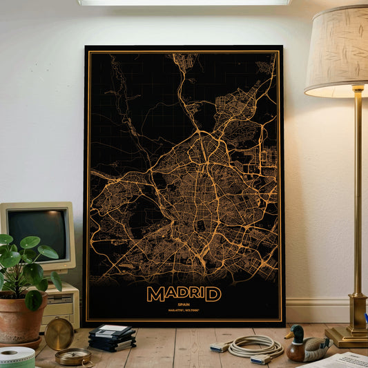 Madrid Phosphor Map Poster - Amber CRT