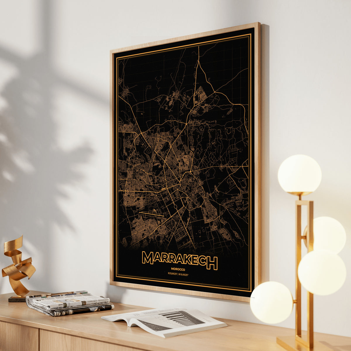 Marrakech Phosphor Map Poster - Amber CRT