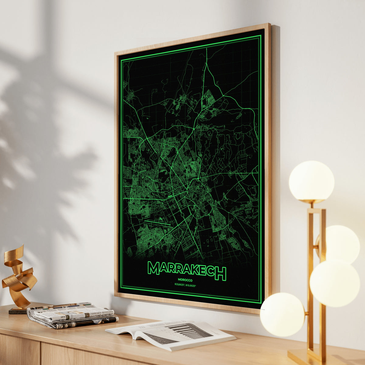 Marrakech Phosphor Map Poster - Phosphor Green
