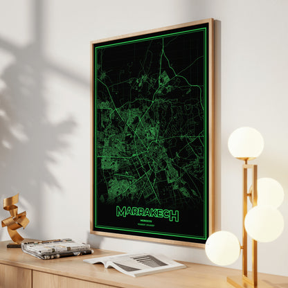 Marrakech Phosphor Map Poster - Phosphor Green