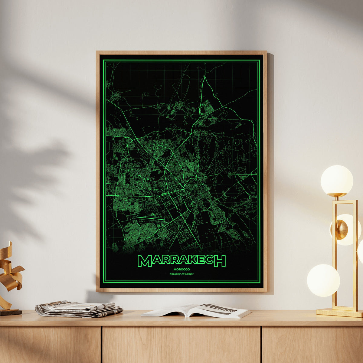 Marrakech Phosphor Map Poster - Phosphor Green