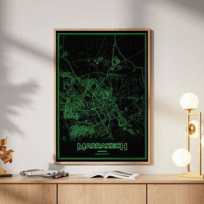 Marrakech Phosphor Map Poster - Phosphor Green