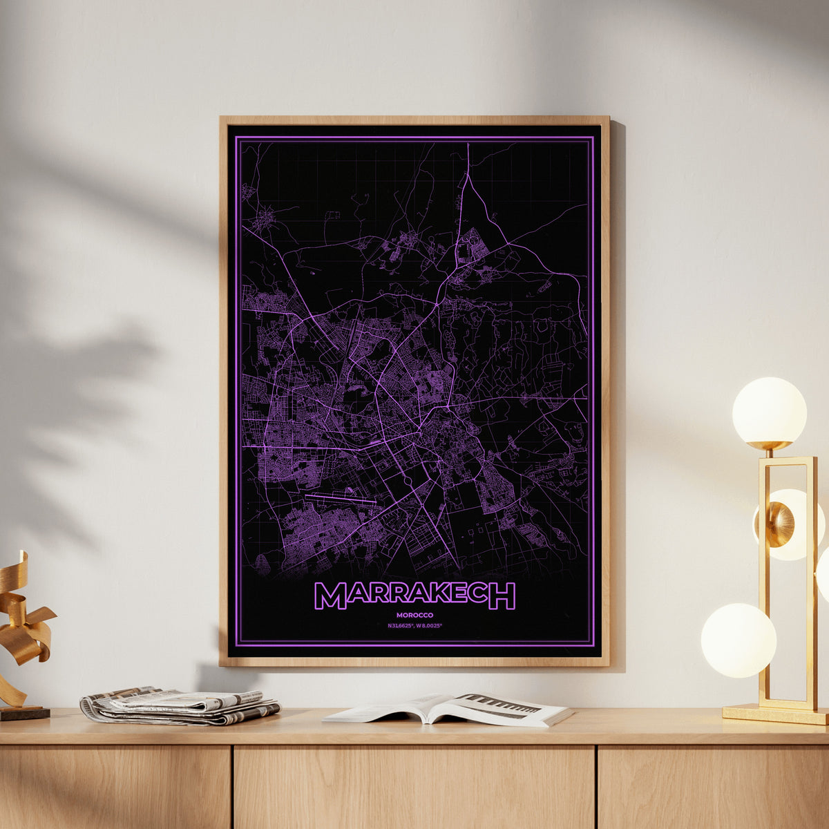Marrakech Phosphor Map Poster - EGA Violet