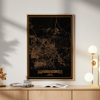 Marrakech Phosphor Map Poster - Amber CRT