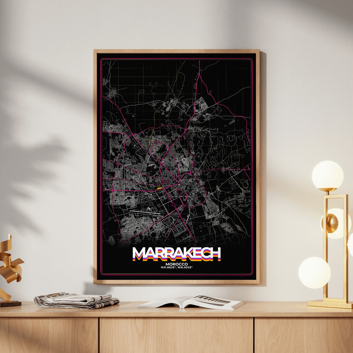 Marrakech Retro Map Poster