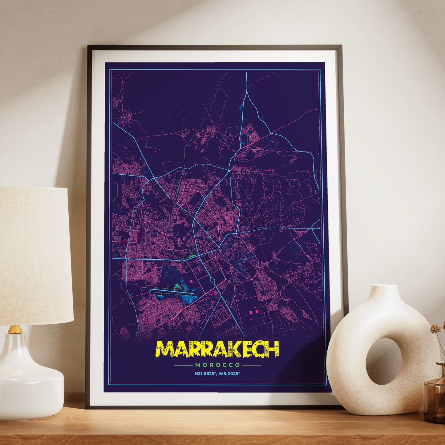 Marrakech Cyberpunk Map Poster