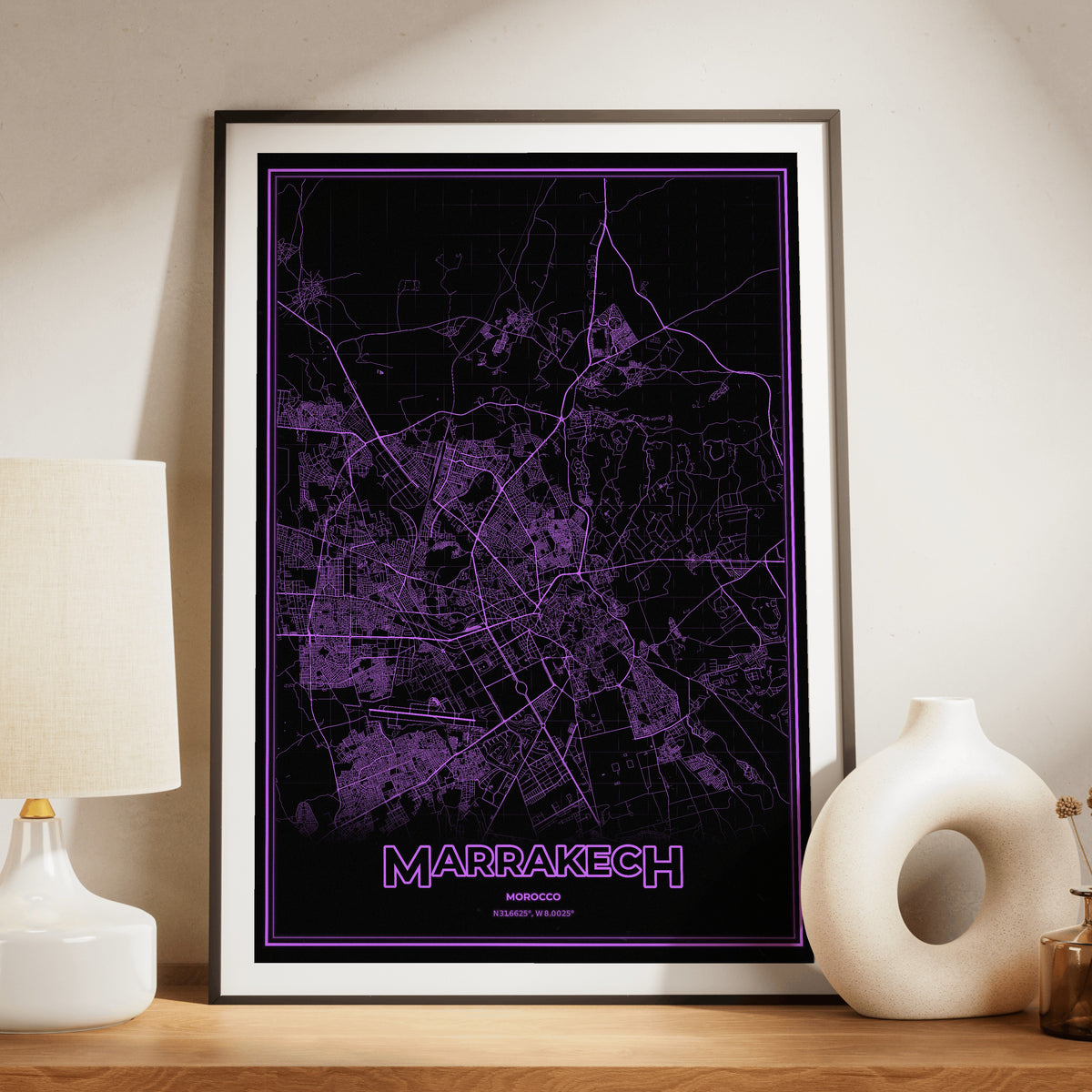 Marrakech Phosphor Map Poster - EGA Violet