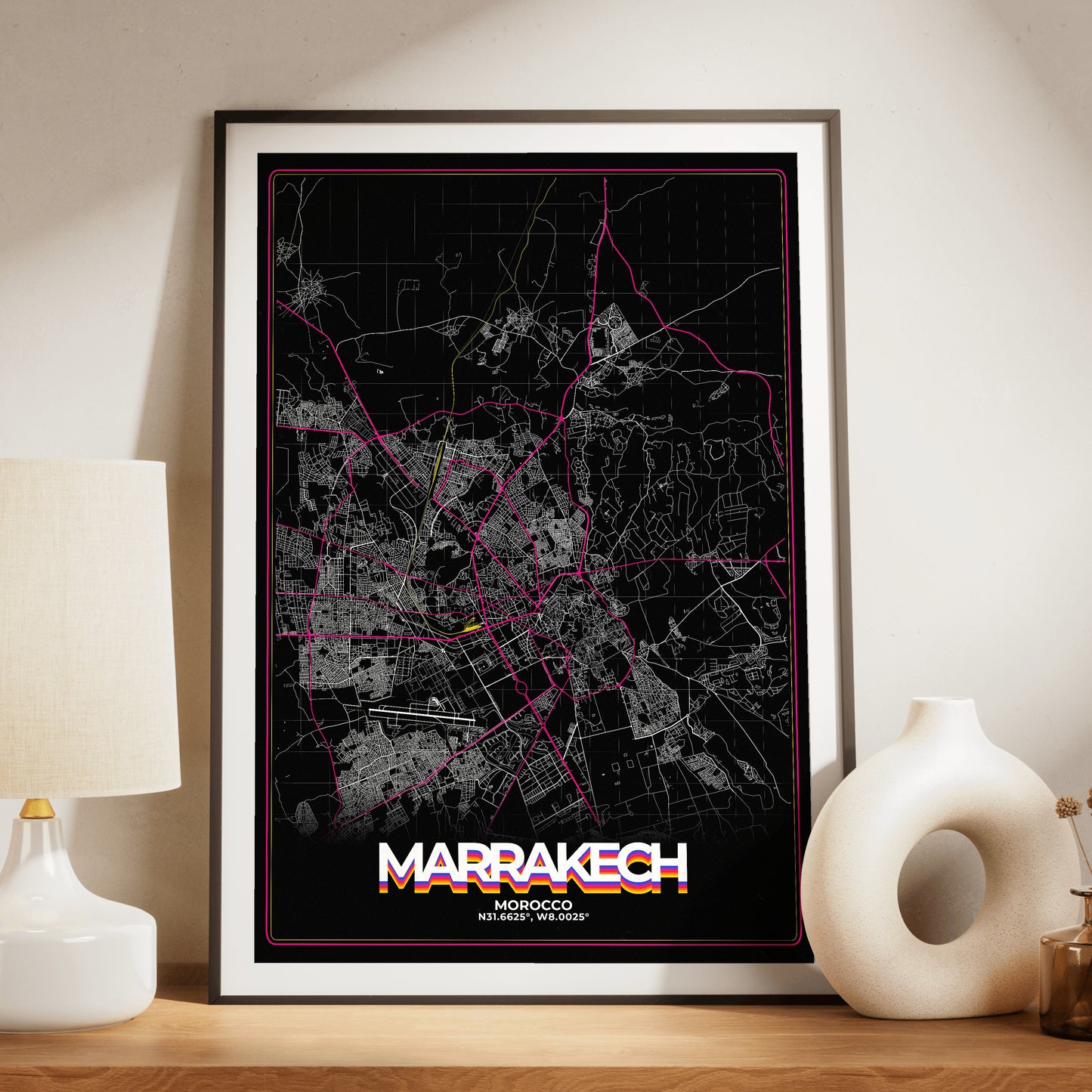 Marrakech Retro Map Poster