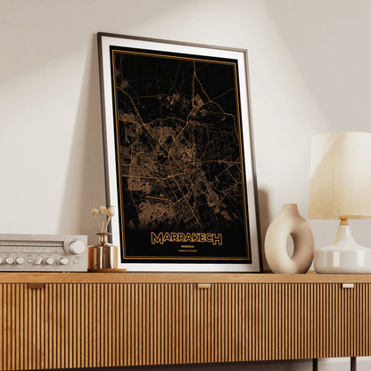 Marrakech Phosphor Map Poster - Amber CRT