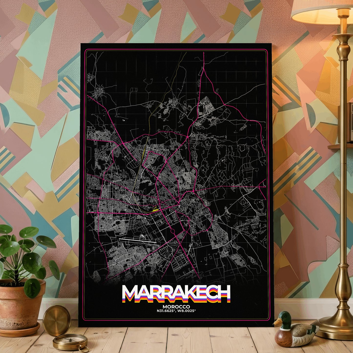 Marrakech Retro Map Poster