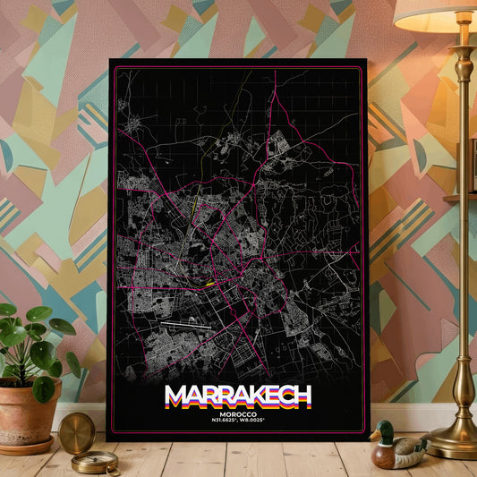 Marrakech Retro Map Poster