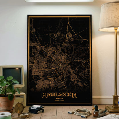 Marrakech Phosphor Map Poster - Amber CRT