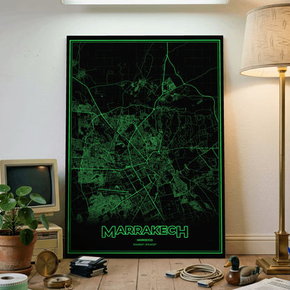 Marrakech Phosphor Map Poster - Phosphor Green