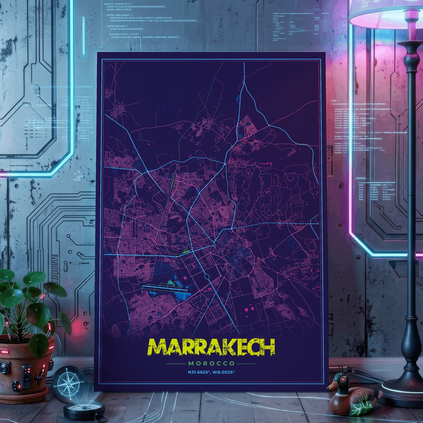 Marrakech Cyberpunk Map Poster