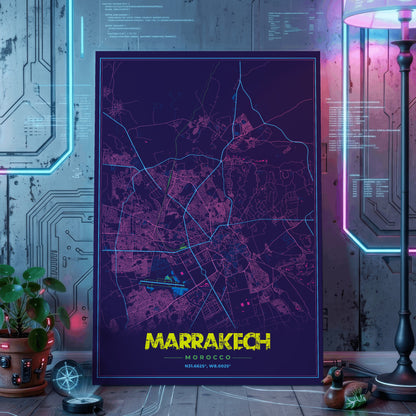 Marrakech Cyberpunk Map Poster