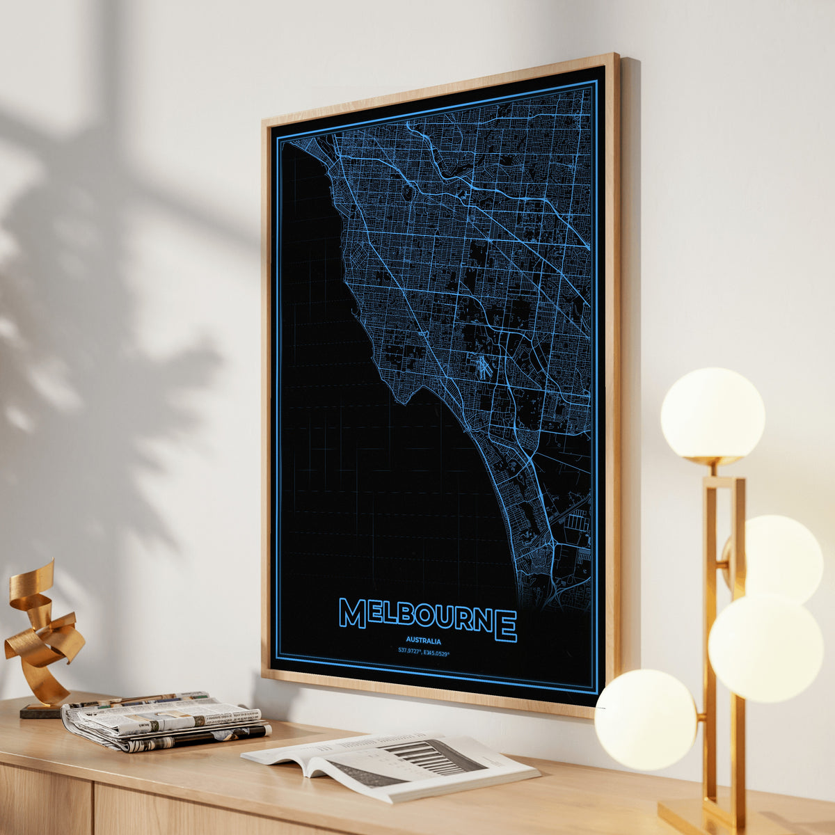 Melbourne Phosphor Map Poster - IBM Blue