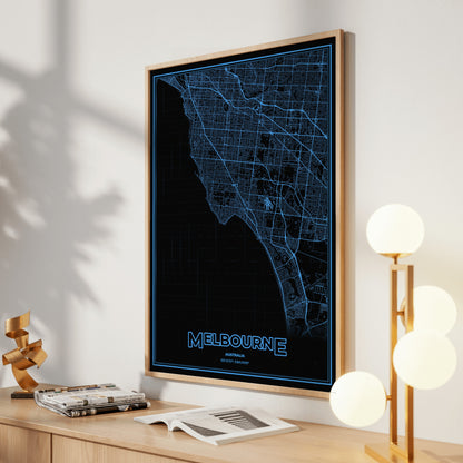 Melbourne Phosphor Map Poster - IBM Blue