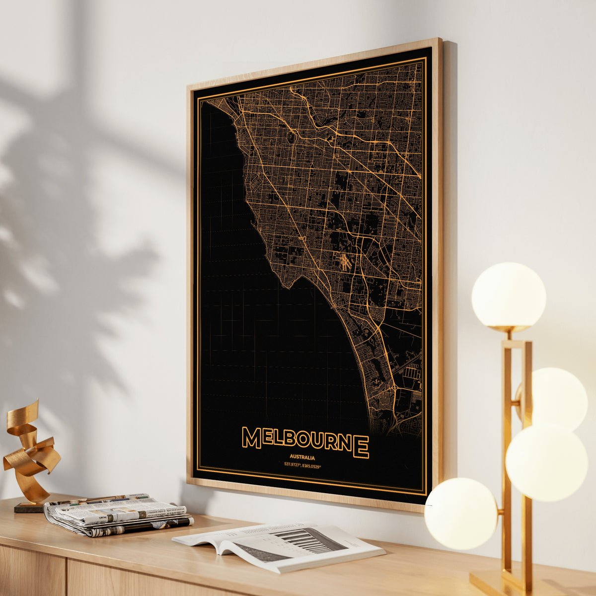 Melbourne Phosphor Map Poster - Amber CRT