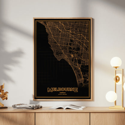 Melbourne Phosphor Map Poster - Amber CRT